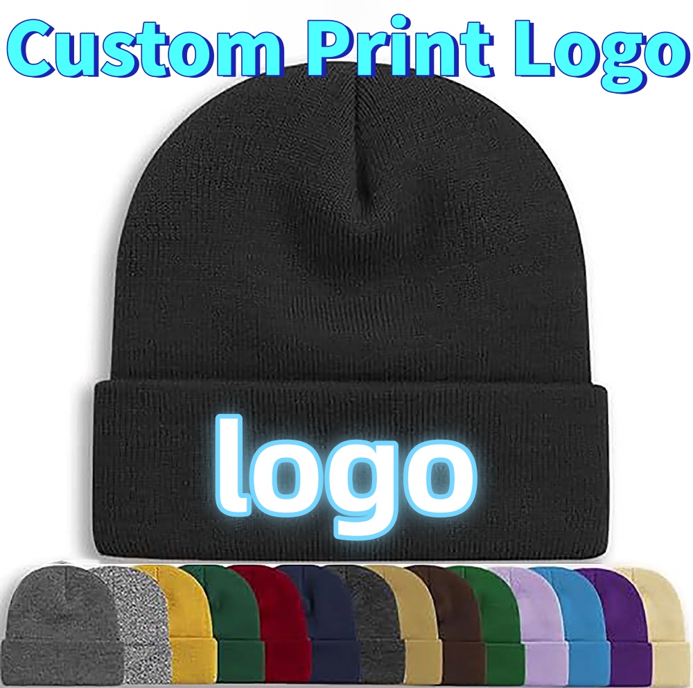 Company Profile Printing - Мужская классическая однотонная вязаная шапка с