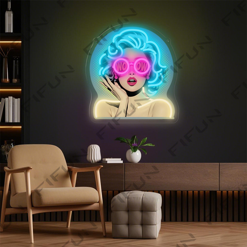 Неоновая вывеска WOW Curl Girl – обзор и цена Commercial Wall Printing
